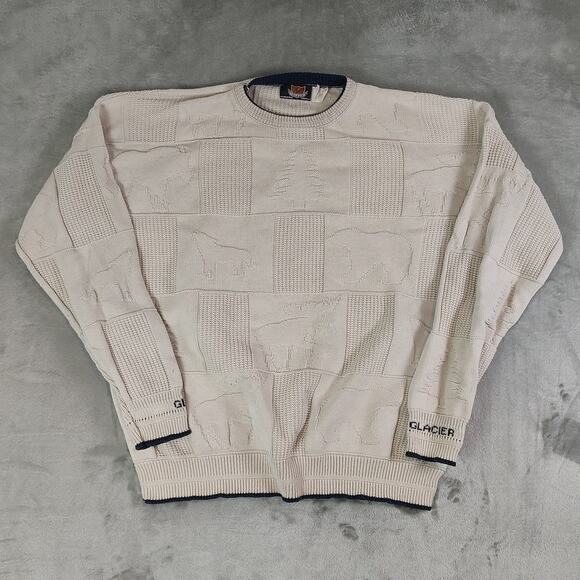 VTG Brimwick Sweater Men’s XL Glacier National Park Custom Knit USA Made Animals - Picture 1 of 7